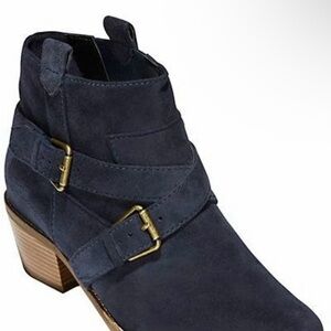 Cole Haan Black  Suede Buckle Strap Ankle Bootie